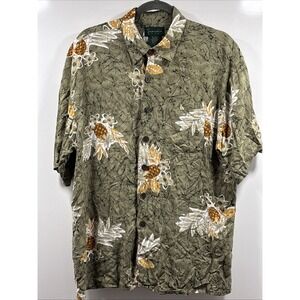 Scandia Woods‎ Hawaiian Shirt Mens Large Green Pineapples 100% Rayon